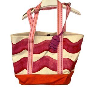 Isaac Mizrahi Crayola pink orange tie dye waves print cotton canvas tote bag